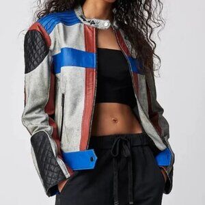 Muubaa Leather Racing Moto Jacket.